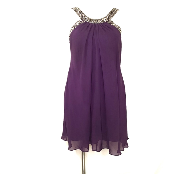 Scarlett Nite Purple Chiffon A-Line Dress Size 12 - Picture 7 of 11